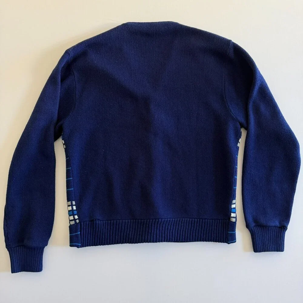 VINTAGE 70s Indie Grunge Grandpa Blue Stripe Cardigan Sweater M/L